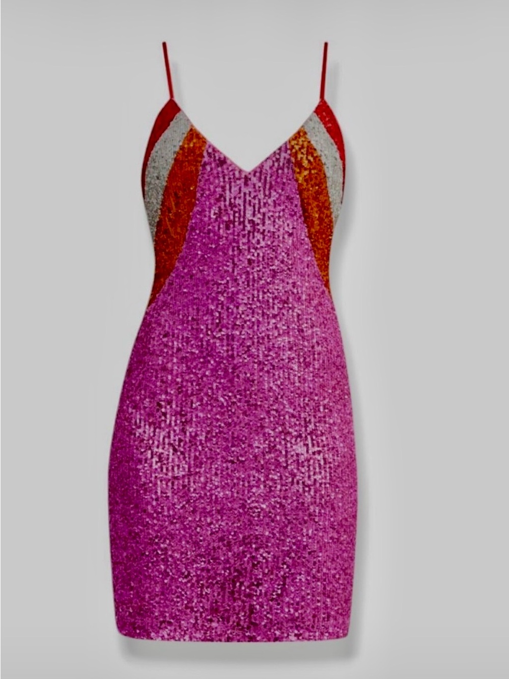 Pink Sequin Strappy Mini Dress with Multicolor Accents